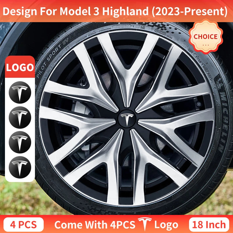 4PCS for Model 3 Highland 2023-Prese Wheel Cover 18 Inch Hubcap Arachnid Style Wheel Cover Rim Hubcaps Car Protection for Tesla
