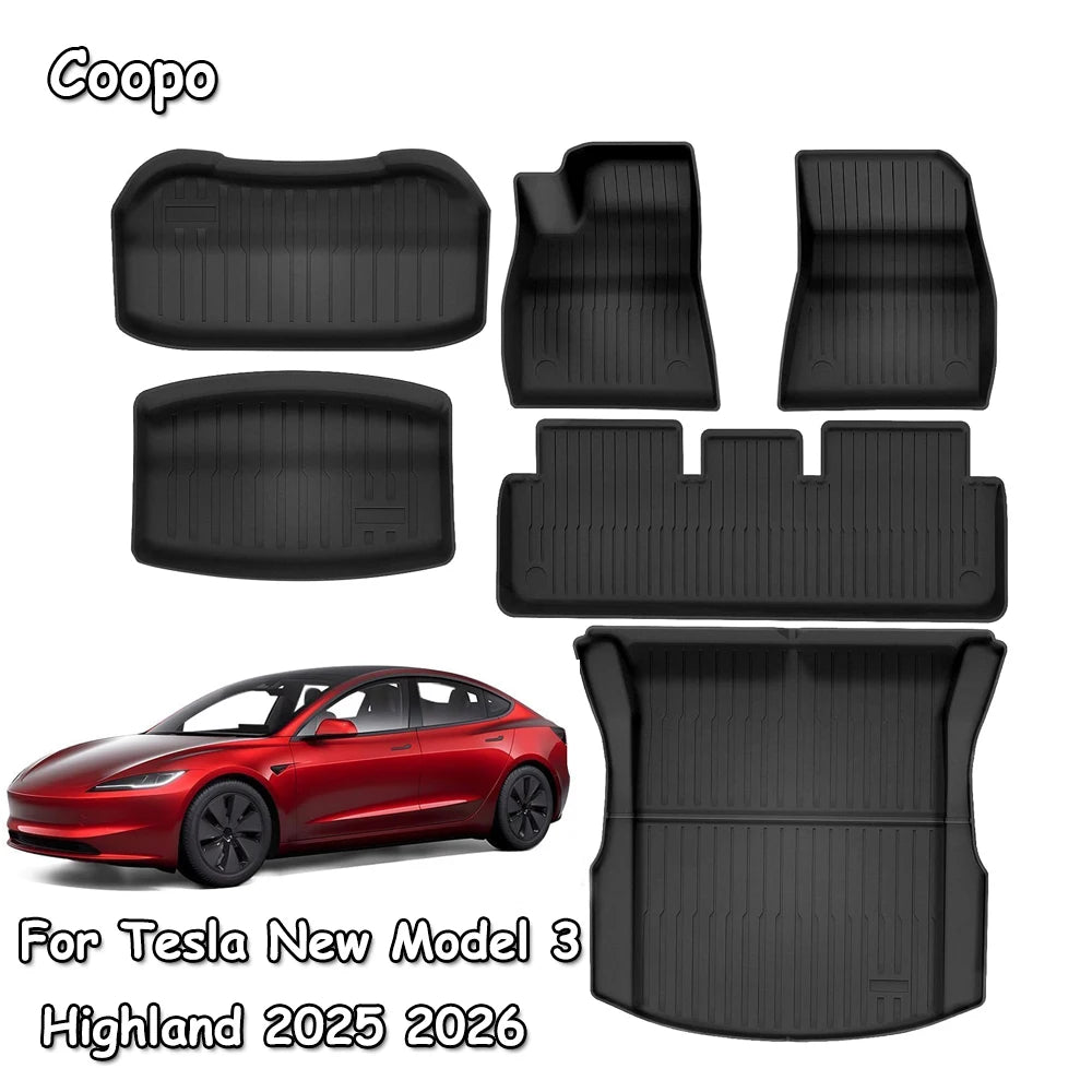 For Tesla New Model 3 Highland 2026-2024 TPE Floor Mats Durable Design Waterproof Luggage Mat Foot Pads Trunk Mats Accessories