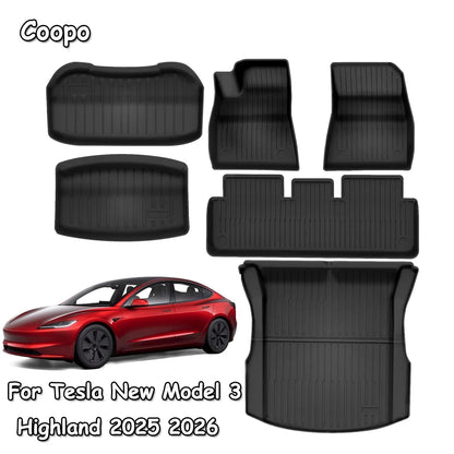 For Tesla New Model 3 Highland 2026-2024 TPE Floor Mats Durable Design Waterproof Luggage Mat Foot Pads Trunk Mats Accessories