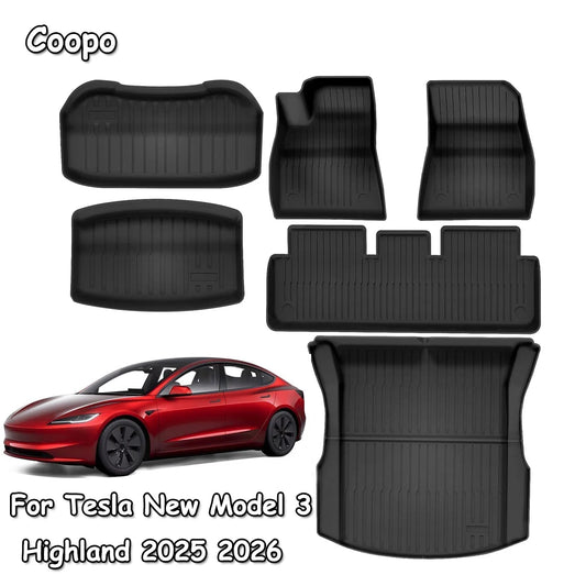 For Tesla New Model 3 Highland 2026-2024 TPE Floor Mats Durable Design Waterproof Luggage Mat Foot Pads Trunk Mats Accessories