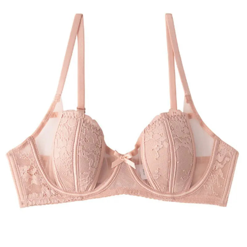 Moda Conjunto Lencería Encaje Francés Bordado Copas Oreja De Conejo Alambre Suave Push Up Respirable Adelgazante Cómodo