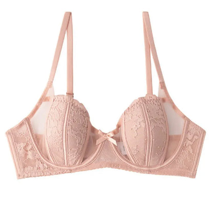 Moda Conjunto Lencería Encaje Francés Bordado Copas Oreja De Conejo Alambre Suave Push Up Respirable Adelgazante Cómodo