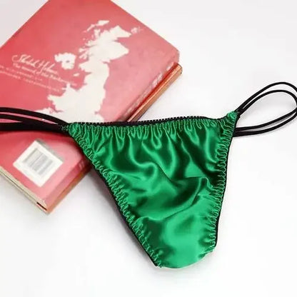 Men's thong, silk low waisted men's underwear, personalized fashion trend, mulberry silk elastic triangle pants, sexy double