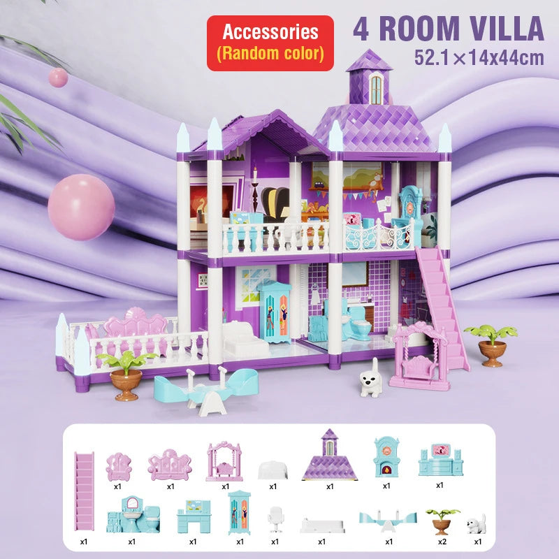 DIY Assembly Doll House Miniatures Furniture Accessories Villa Castle Model Home Decoration Girl Role Play Toy Birthday Gifts