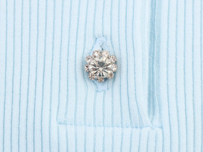 Retro American Diamond Embedded Short Sleeve Knitted T-shirt Women's Sweet Anti-aging Top Jewelry Collar Turn-down Collar