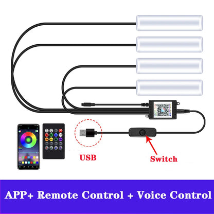 LED RGB Car Foot Ambient Light With USB Wireless Remote Voice Music APP Control Cigarette Lighter Car Footwell Lights