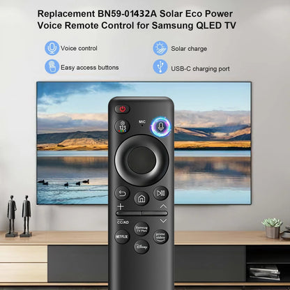 BN59-01432A TM2360E Rechargeable Voice Remote for Samsung Smart TVs, Replacement for All 2021–2025 Samsung TV Remote with Sloar