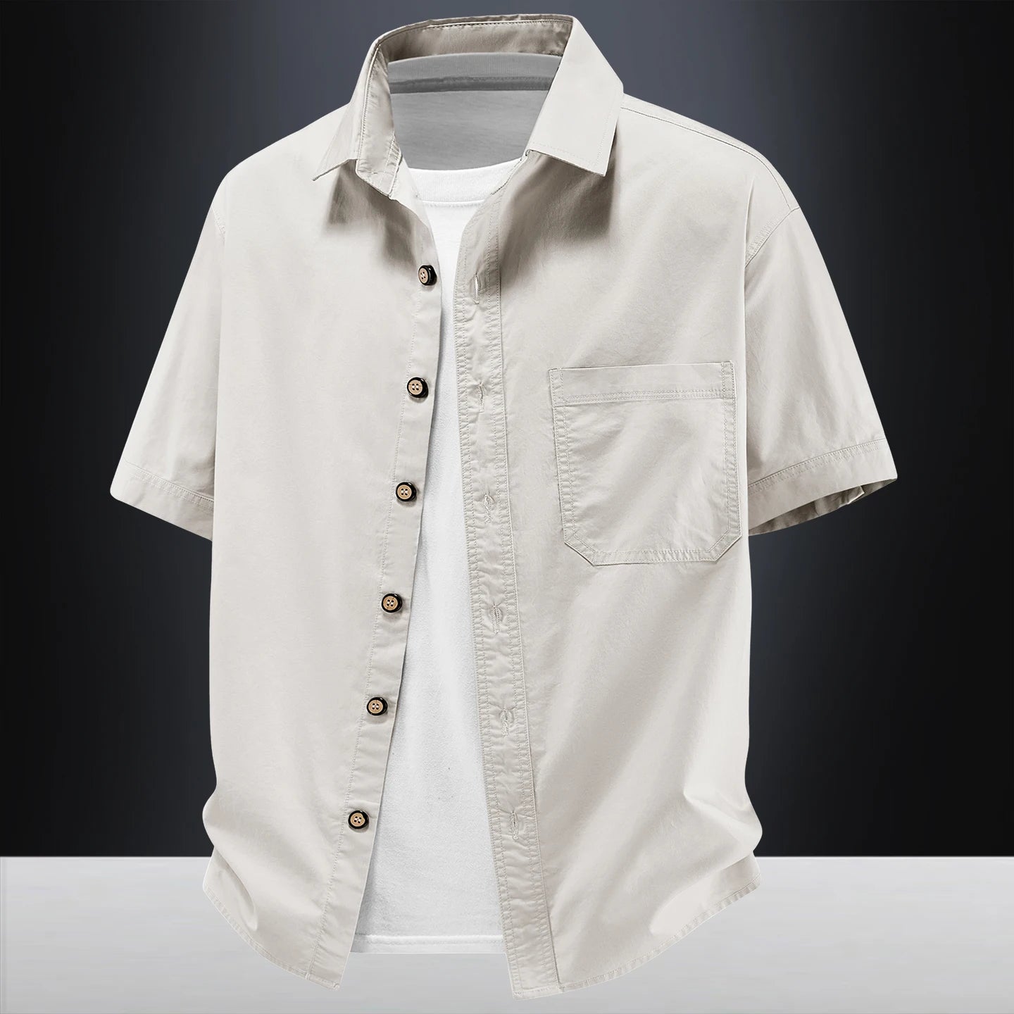 2026New Short-sleeved Shirt Men's Summer Casual Pure Cotton Washed Large Size Top Loose Solid Color Tooling Shirt Men's Clothing