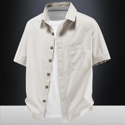 2026New Short-sleeved Shirt Men's Summer Casual Pure Cotton Washed Large Size Top Loose Solid Color Tooling Shirt Men's Clothing