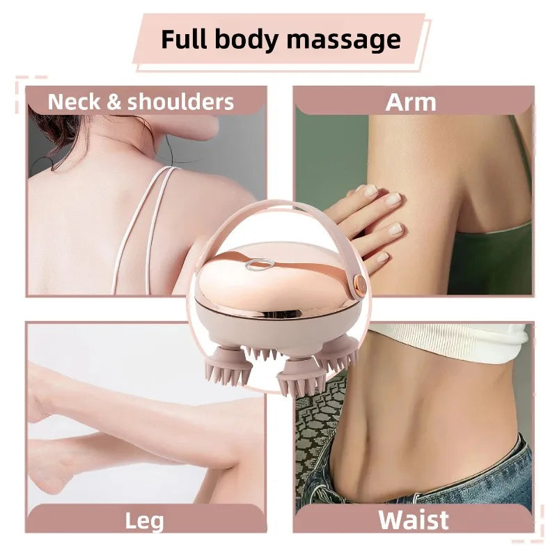 Rechargeable Waterproof Electric Scalp Massager Handheld Head Massager with 4 Massage Claws for Stress Relax Body Neck Back Pet