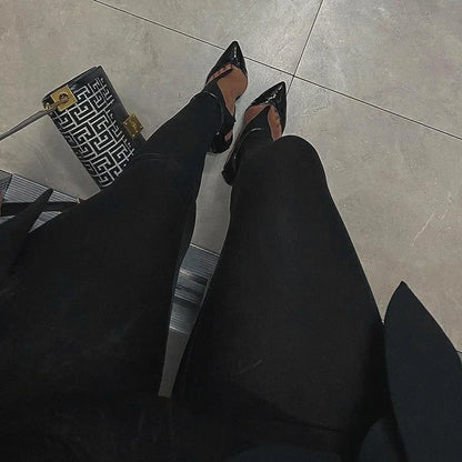 Talenza Women's Sexy Leggings Black Fashion Office Lady High-Waisted Skinny Trousers Autumn New Vintage Patchwork Female Pants