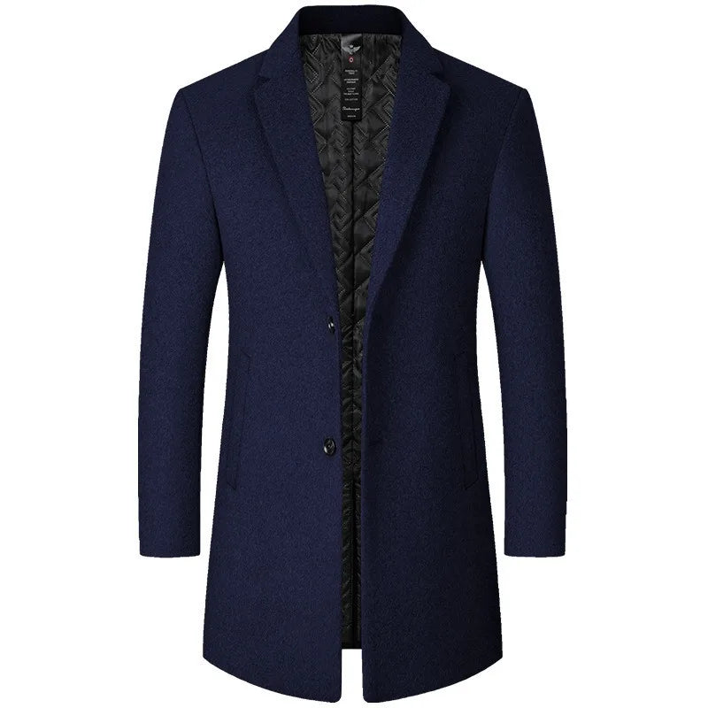 New 2026 Smooth Wool Coat for Men Mid-Length Warm Outerwear Autumn Winter