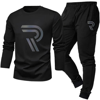 2-piece set of men's pajamas for spring summer autumn winter long sleeved pants geometric pattern base shirt home suit set