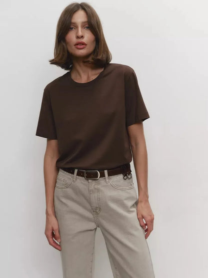 Bornladies Summer 100% Cotton Women's T-shirt Bottoming Basic Fashionable Lady Short Sleeve Loose Tops Shirts Solid 230g/㎡ Tops
