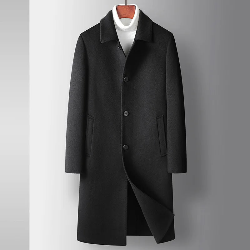 Luxury Business Woolen Warm Coat Men Coat Autumn and Winter Long Wool Trench Lapel Collar Light