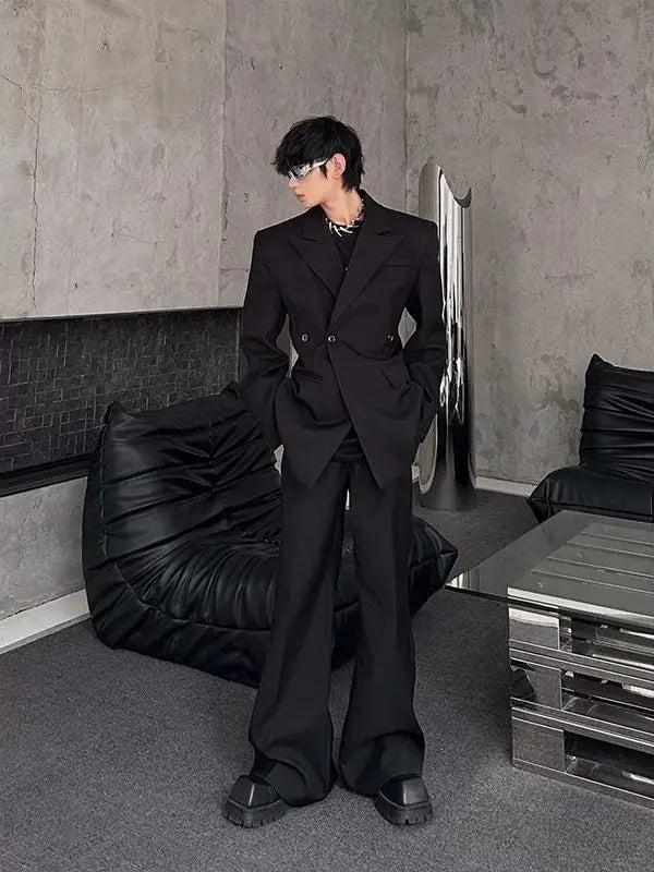 Cleanfit Tailored Shoulder Pad Men's Suit Jacket Casual British Style Slim Fit Waist Cinching Coat  Hair Stylist Tren...