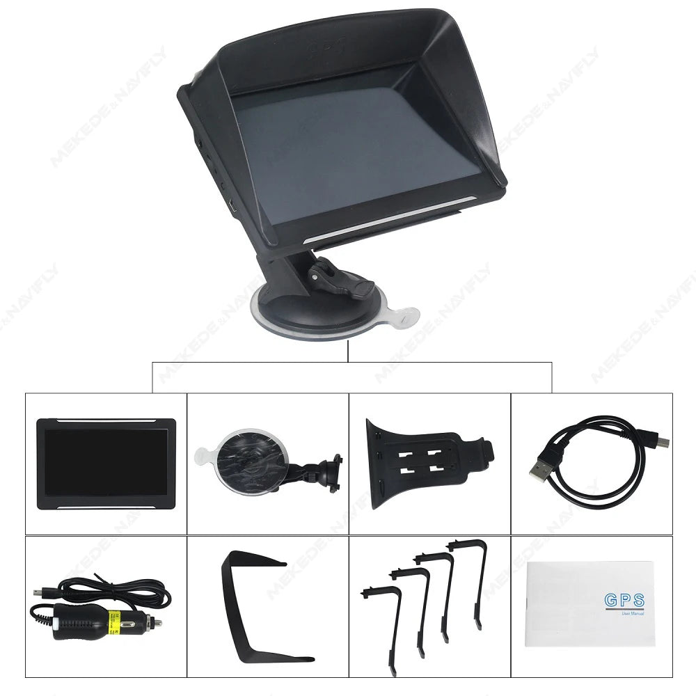 MEKEDE 7 Inch Touch Screen  Car GPS Navigation Truck Sunshade Map Built in 2025 New Europe GPS Navigator FM Music Video Games