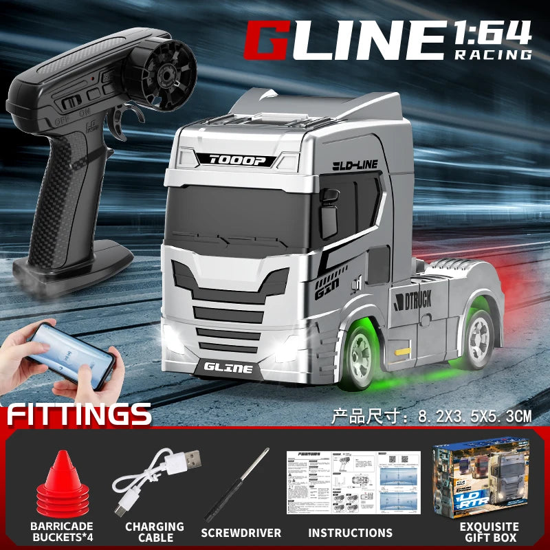 1:64 Mini Drift RC Truck Head 4WD Full Proportional Control 15KM/H High-Speed 2-Speed Type-C Charging for kids Birthday Gift