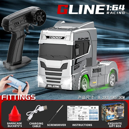 1:64 Mini Drift RC Truck Head 4WD Full Proportional Control 15KM/H High-Speed 2-Speed Type-C Charging for kids Birthday Gift