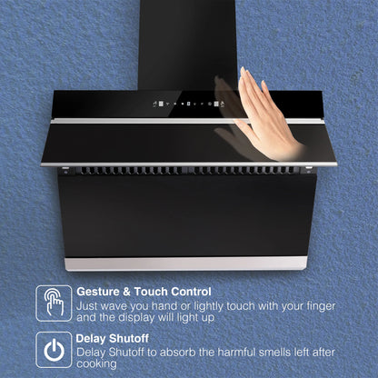 900CFM 30"Under Cabinet/Wall Mount Range Hood w/Heated Auto-Clean Gesture&Touch Control Tempered Glass 3-Speed & Baffle Filter