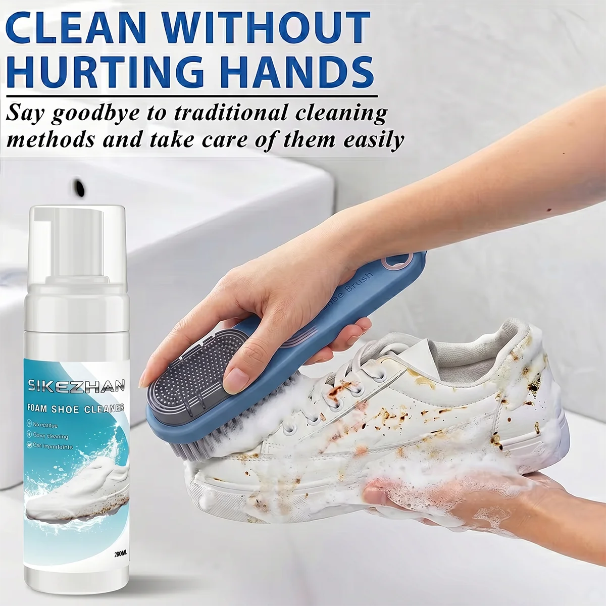 Professional Shoe Cleaning Kit with Foam Cleaner & Dual-Sided Brush, No-Rinse Deep Stain Remover for Sneakers, Leather & Canvas