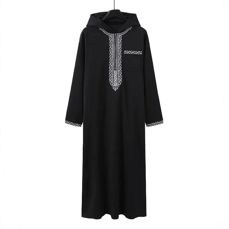Men's Loose Fitting Hooded Luxury Embroidered Long Sleeved Traditional Ethnic Clothing
