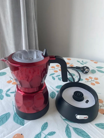 110V/220V Cups Electric Coffee Maker Portable Aluminum Mocha Pot Electric Italian Coffee Maker Percolator for Home Black 150ml