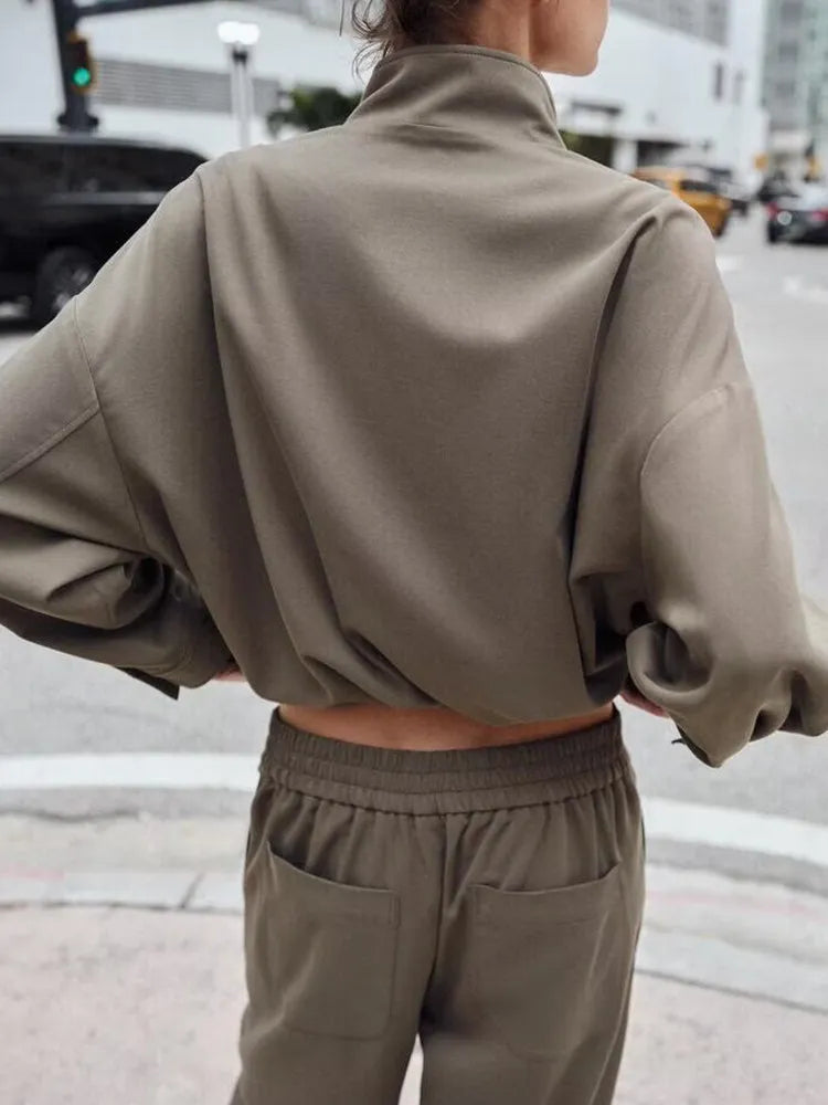 Women's Pilot Jacket Coat High Waist Commute Line Decor Straight Leg Pants Two Piece Set Long Sleeve Stand Collar Jacket