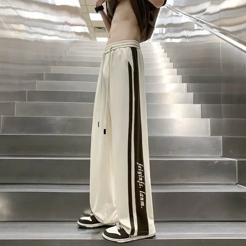 Man Sports Pants Thin Trousers Striped Straight Summer Xxxl Loose Sport Korean Popular Clothes Y2k Baggy Gym Sweatpants for Men