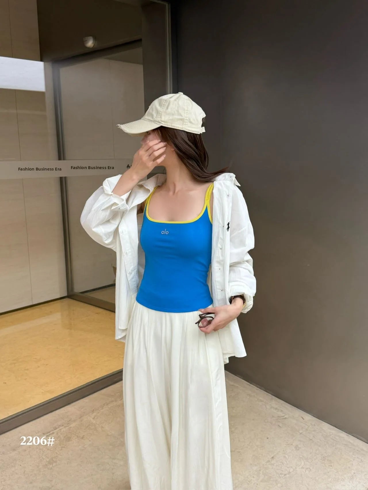 Summer New Pure Desire Letter Print Splice Strap Vest Slimming Color Block One-Piece Women's Vest with Chest Pad U-Neck Nylon