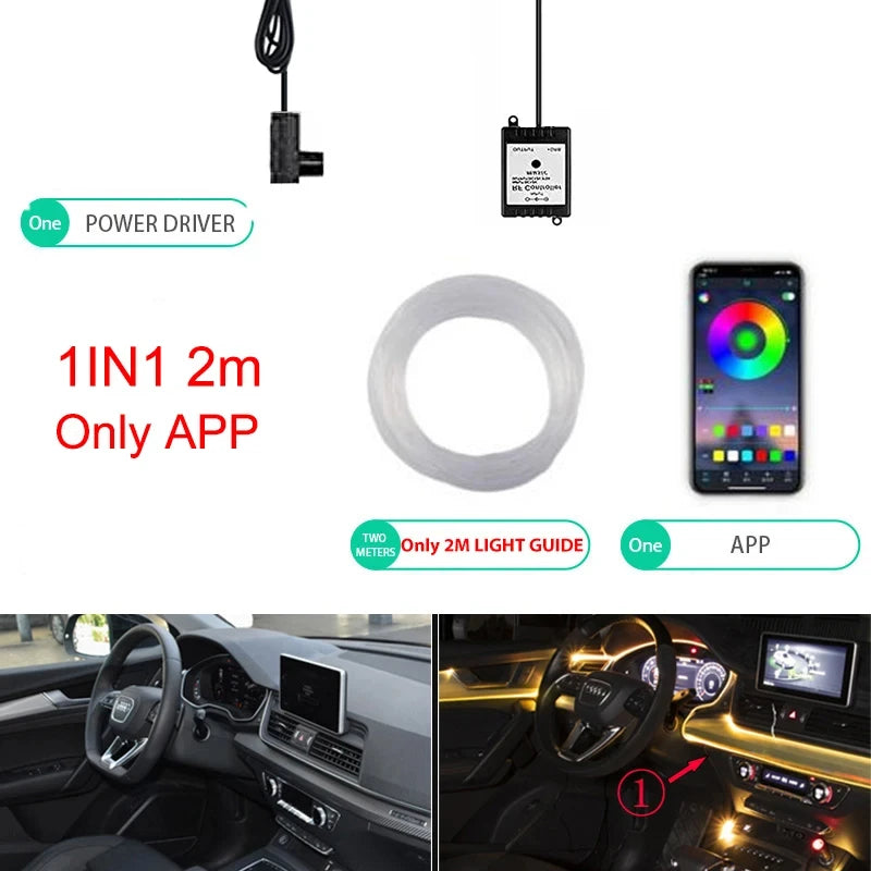 Neon LED Ambient Lighting Car 6in1 8m RGB LED Atmosphere Interior Strip Light Fiber Optic APP Control Auto LED Decorative Lamp