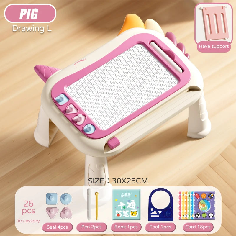 Children Magnetic Drawing Board Kid 4 Color Drawing Pen Seal Painting Tablet Early Education Development Toy For 3 Girl Years