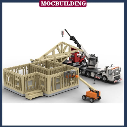 Urban Architecture Unfinished House Truck Crane Model Assembly Building Blocks MOC Wood Collection Series Toys