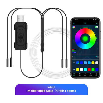 Car RGB Ambient LED Light Strip USB Fiber Optic Atmosphere Neon Invisible Light Kit with APP Control Auto Decorative Lamp