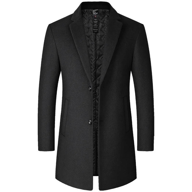 2026 New Middle-Age Men's Smooth Woolen Coat - Autumn Winter Mid-Length Casual Cold-Resistant Outerwear