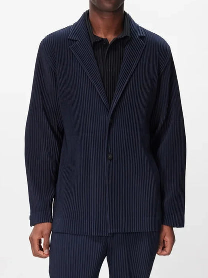 Miyake Pleated Blazers Business Casual Lined Blazer Top Fashion Suit Slim Fit Coat High Quality Jacket