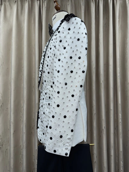 Luxurious Crystal Suit Set 3 Pieces Wedding Banquet Party Wear Handsome Long Sleeved Suits For Men Elegant Shawl Lapel Tuxedo