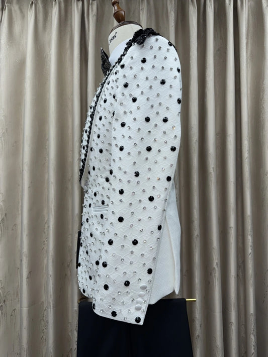 Luxurious Crystal Suit Set 3 Pieces Wedding Banquet Party Wear Handsome Long Sleeved Suits For Men Elegant Shawl Lapel Tuxedo