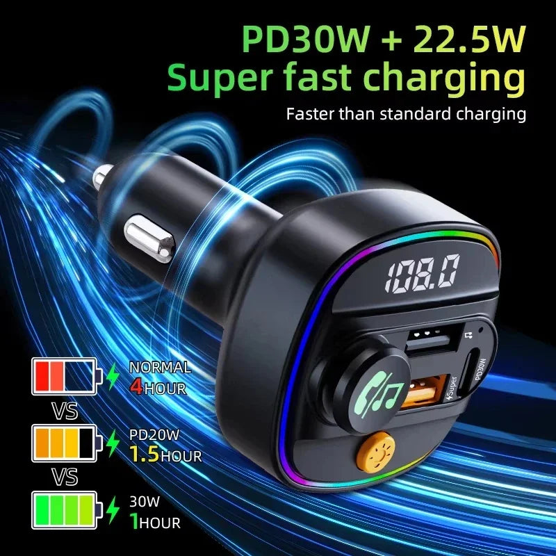 Best FM Transmitter Bluetooth 5.3 Hands-Free Car AUX Radio Modulator MP3 Player with Fast Charging Adapter Auto Accessories New