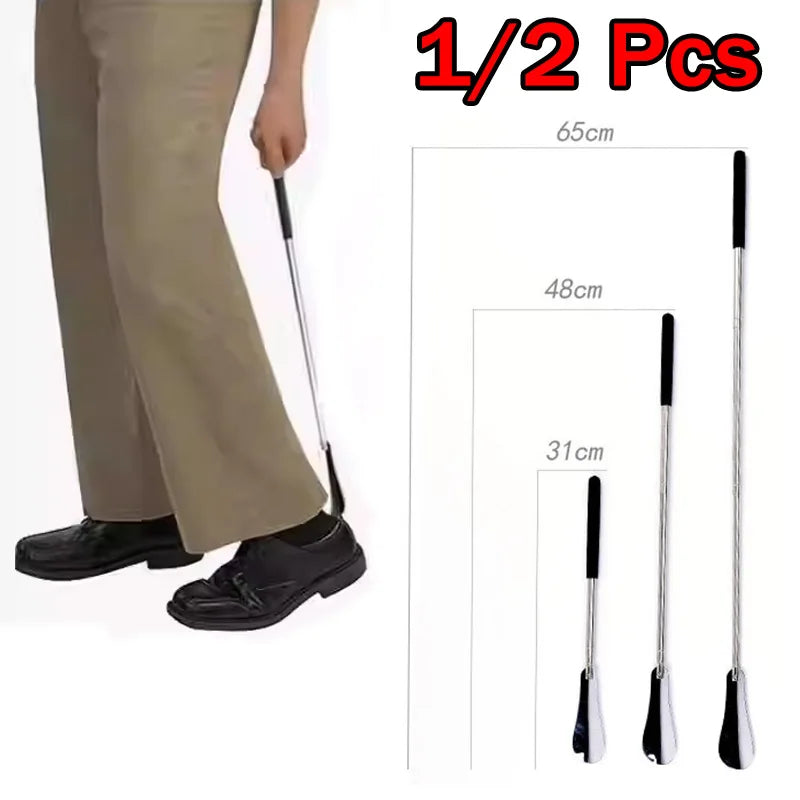 Extendable Shoe Horn Long Handle for Seniors 31cm-65cm Stainless Steel Telescopic Shoe Spoon for Pregnant Woman Elderly 1/2/4Pcs