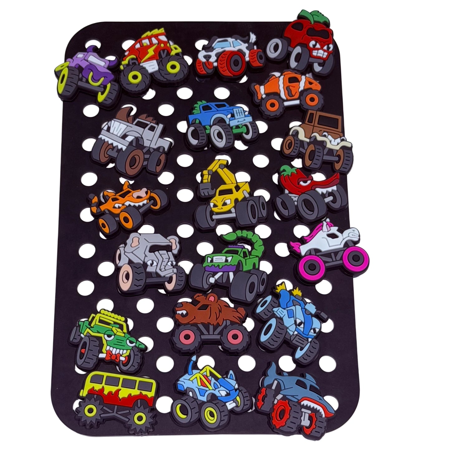 20-100Pcs Monster Off-road Vehicle PVC Shoe Charms Shark Cool Car Clog Buckle Decorations DIY Boys Wristband