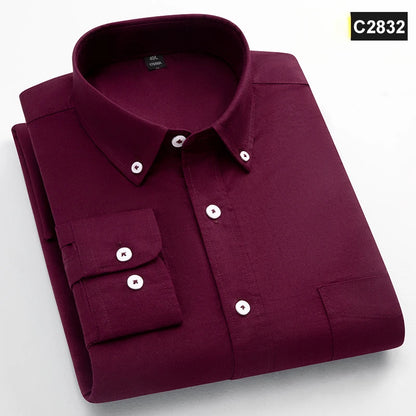 Classic Fit Fashion 100% Cotton Long-Sleeve Shirt for Men Single Pocket Slim Fit Casual Top Soft Oxford Solid Color Office Cloth