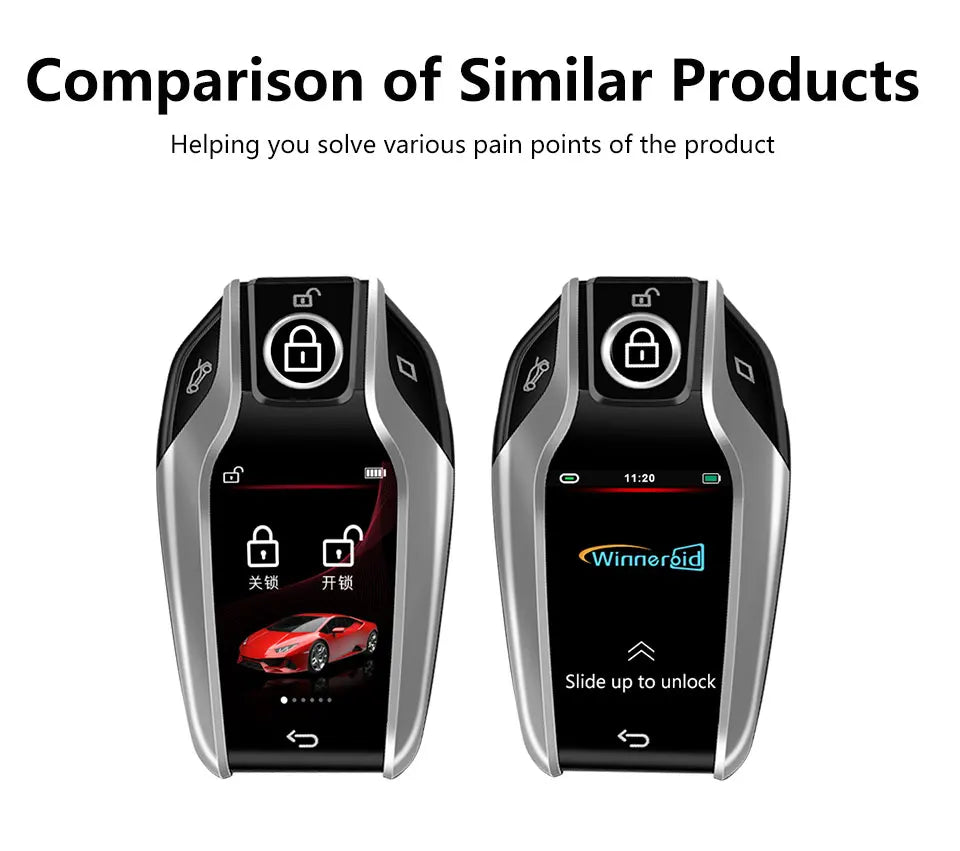 LCD Smart Car Key Display 4 Buttons Multi Language Type C Charging Keyless Entry Carkey