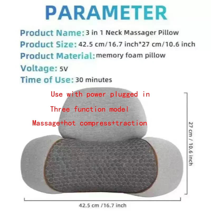 Electric Neck Massage Pillow, Neck Stretcher, Heating, Vibration, Massage, Back Traction, Orthopedic Sleep Pillow Support