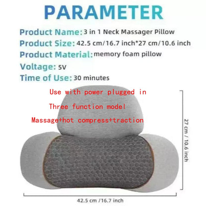 Electric Neck Massage Pillow, Neck Stretcher, Heating, Vibration, Massage, Back Traction, Orthopedic Sleep Pillow Support