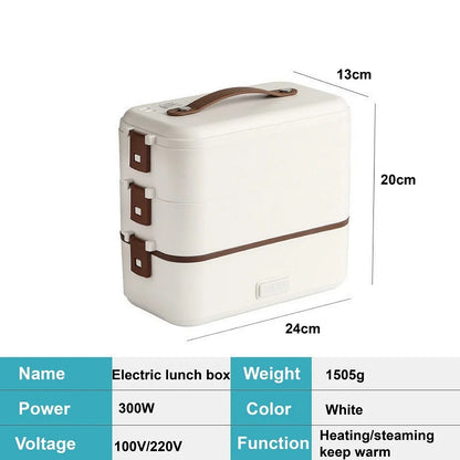 110V/220V Electric Lunch Box Portable Food Fast Heating Lunch Box 304 Stainless Steel Warmer Multi-Layer Office Lunch Box 800ml