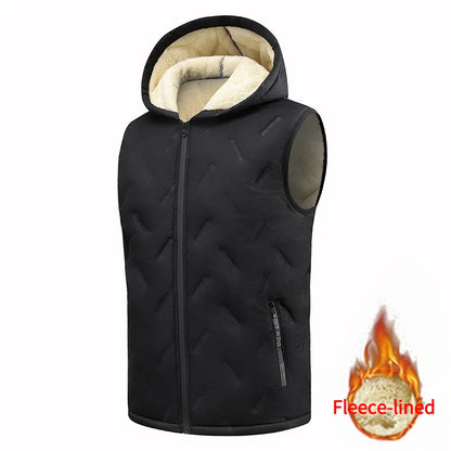 European size Men's Hooded Vest Thermal Padded Winter Jacket Fleece Lined Waistcoat Autumn Warm Quilted Jacket Puffer Vest
