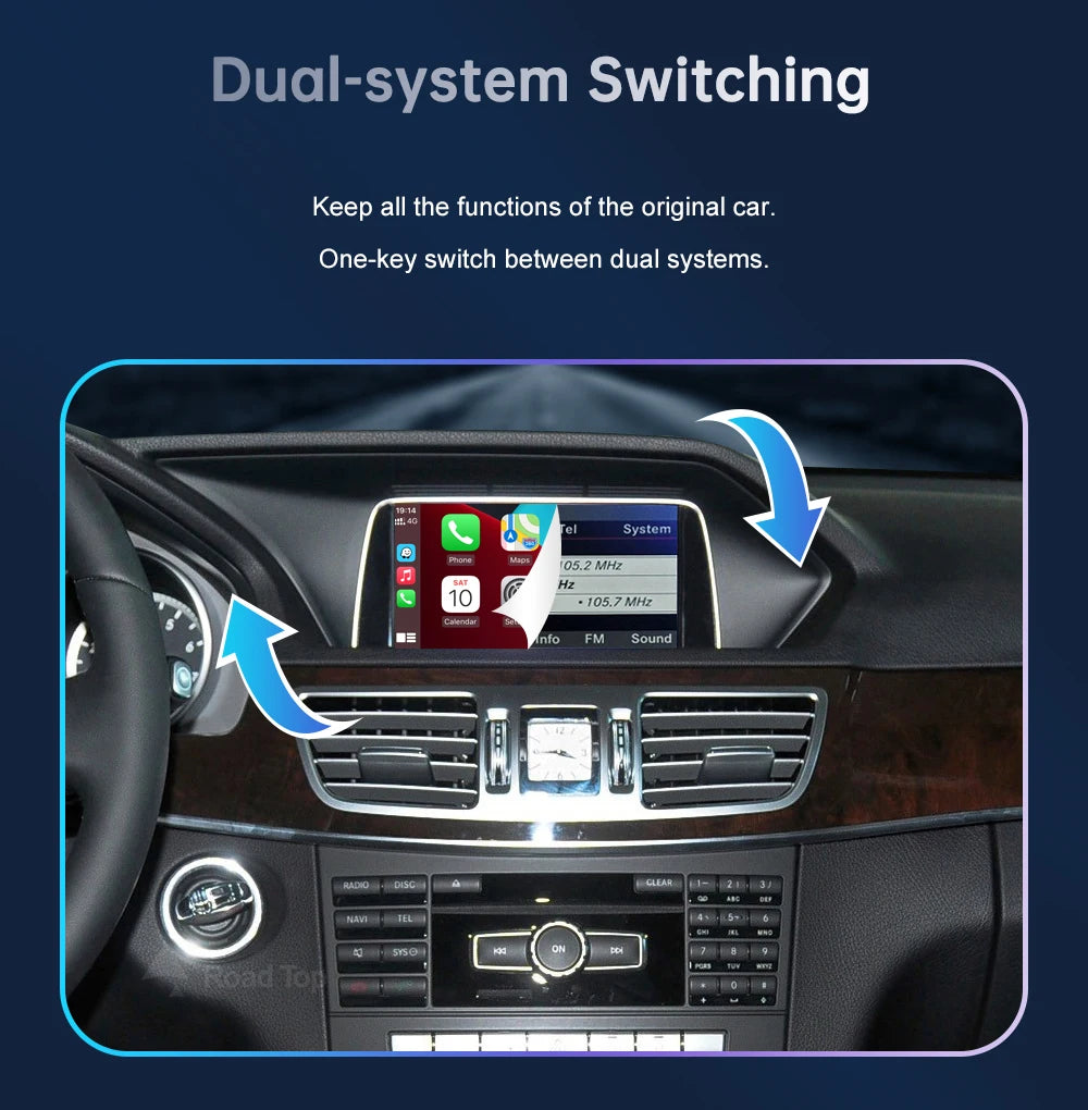 Road Top Wireless CarPlay for Mercedes Benz E-Class W212 E Coupe C207 NTG4.5/4.7/5.0 2011-2015 with Airplay Android Auto