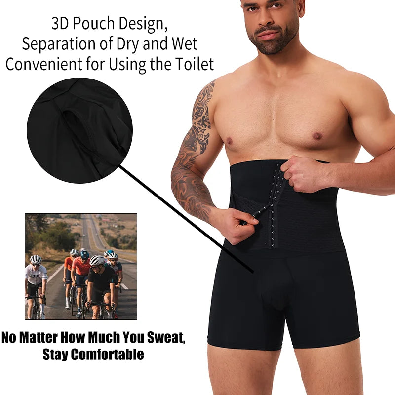 Slimbelle Men's Shapewear Boxer High Waist with Hook Fajas Tummy Control Shorts Slimming Body Shaper High Stretch Butt Lifter