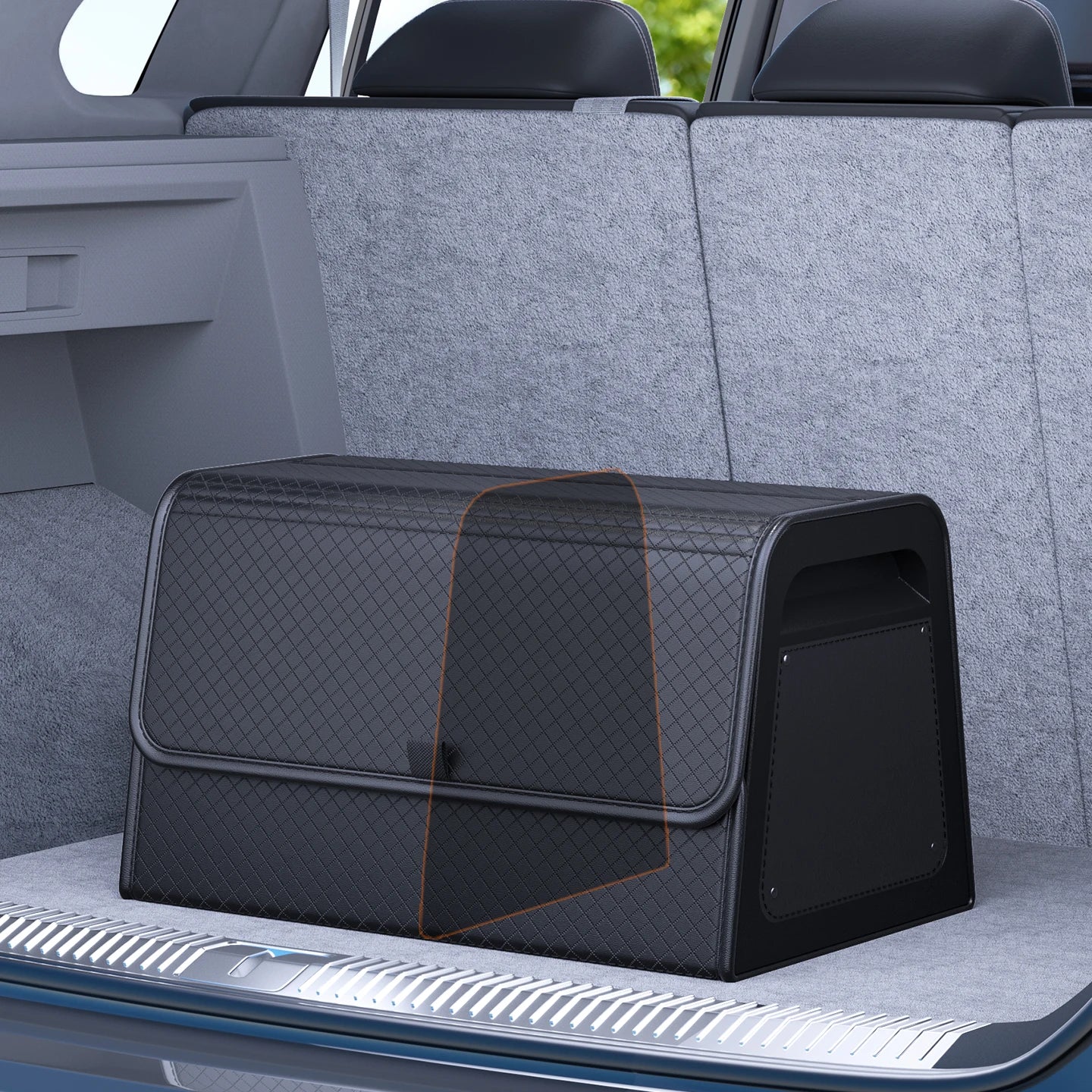 Car Trunk Organizer with 4-Point Magnetic Closure – PU Leather, Reinforced ABS Frame, Fits SUV, Sedan, and Home Use